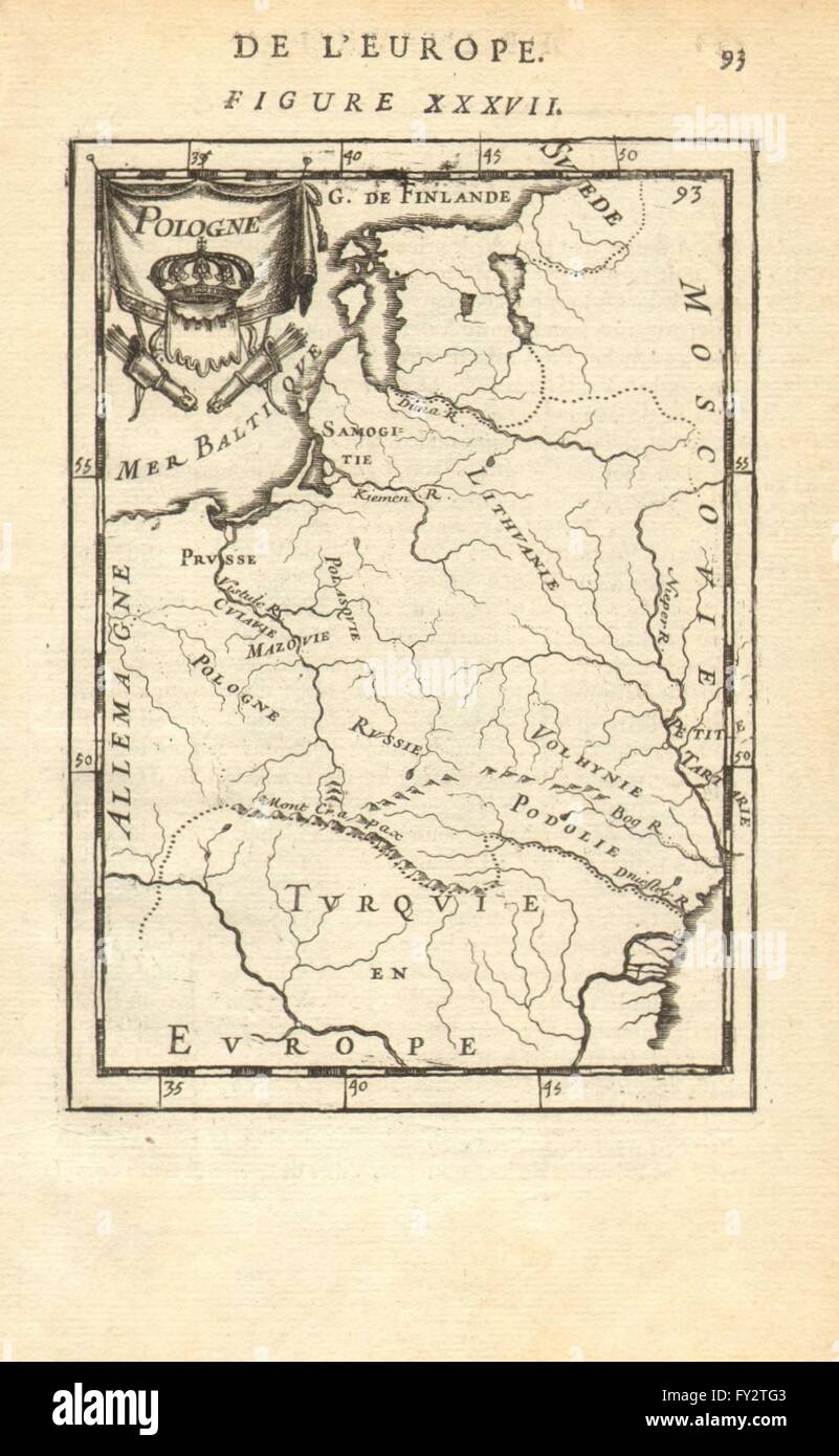 Polieren-Litauer COMMONWEALTH: Polen-Belarus & c "Pologne". MALLET, 1683 Karte Stockfoto