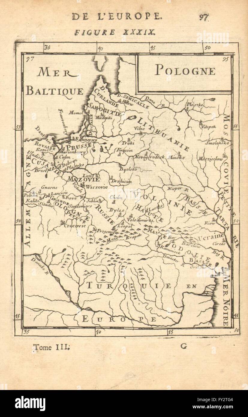 Polieren-Litauer COMMONWEALTH: Polen-Belarus. Städte & Flüsse. MALLET, 1683 Karte Stockfoto