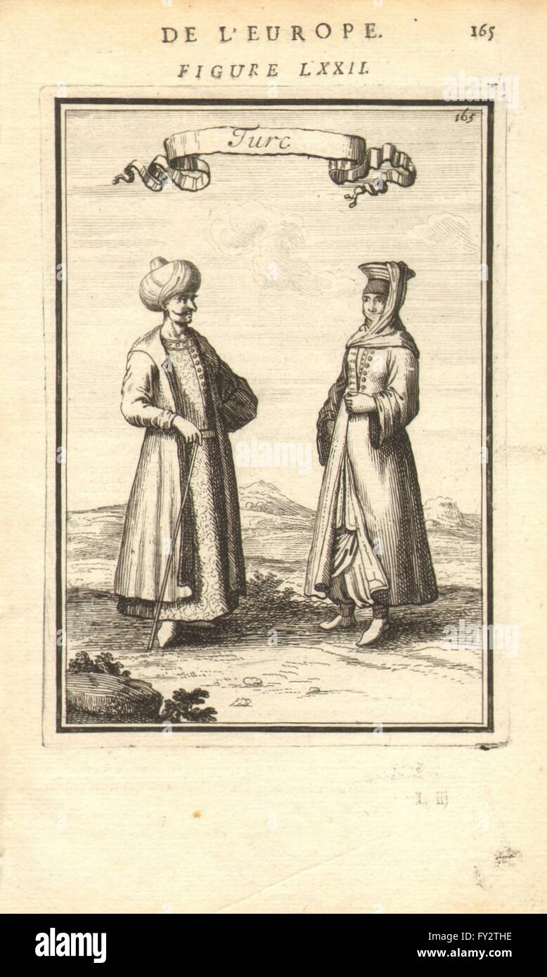 Türkei-Kostüm: osmanischen Türkisch Mann & Frau in 17C Kleid. "Turc". MALLET, 1683 Stockfoto