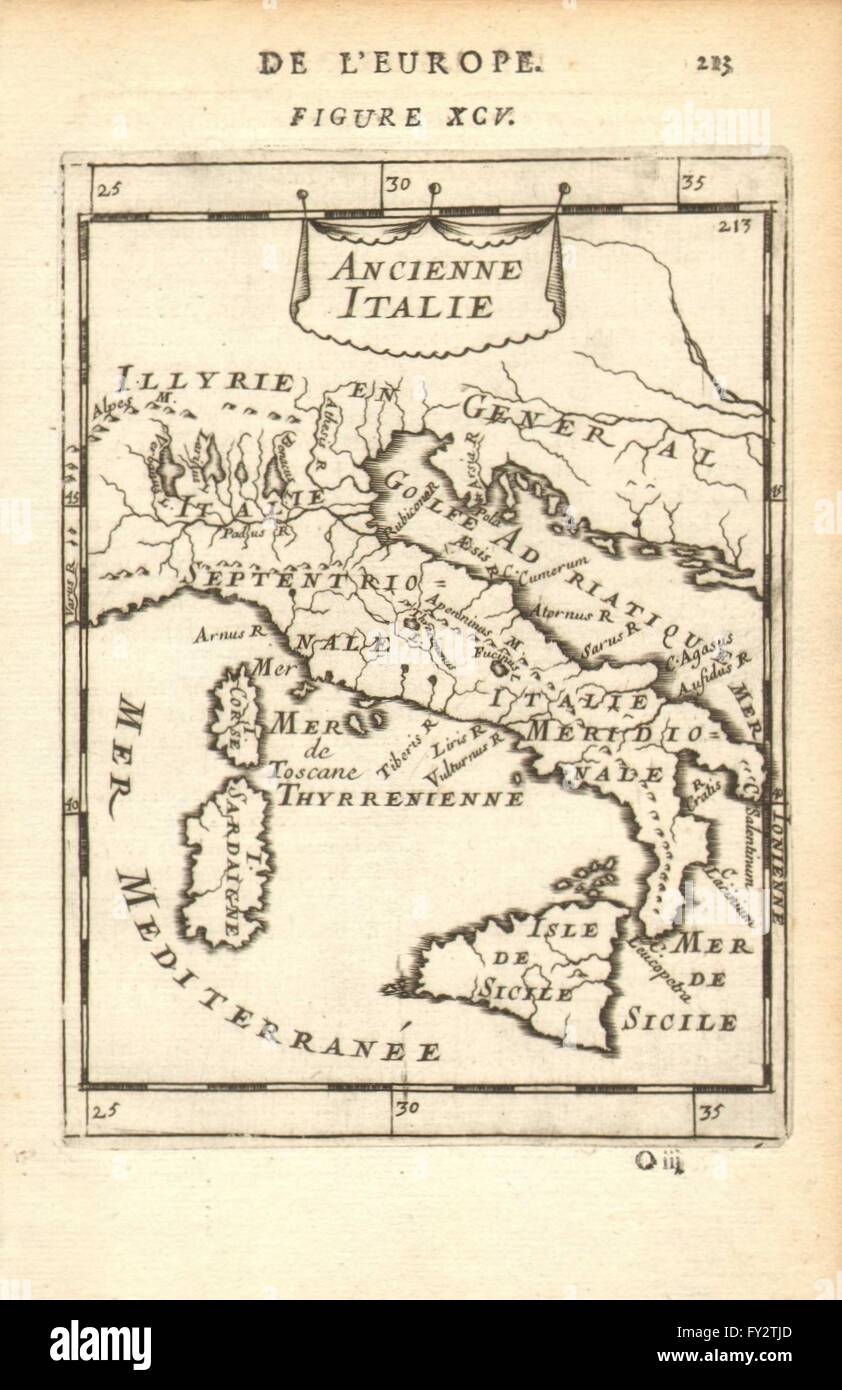 ANTIKEN Italien: dekorative. "Ancienne Italie". MALLET, 1683 Antike Landkarte Stockfoto
