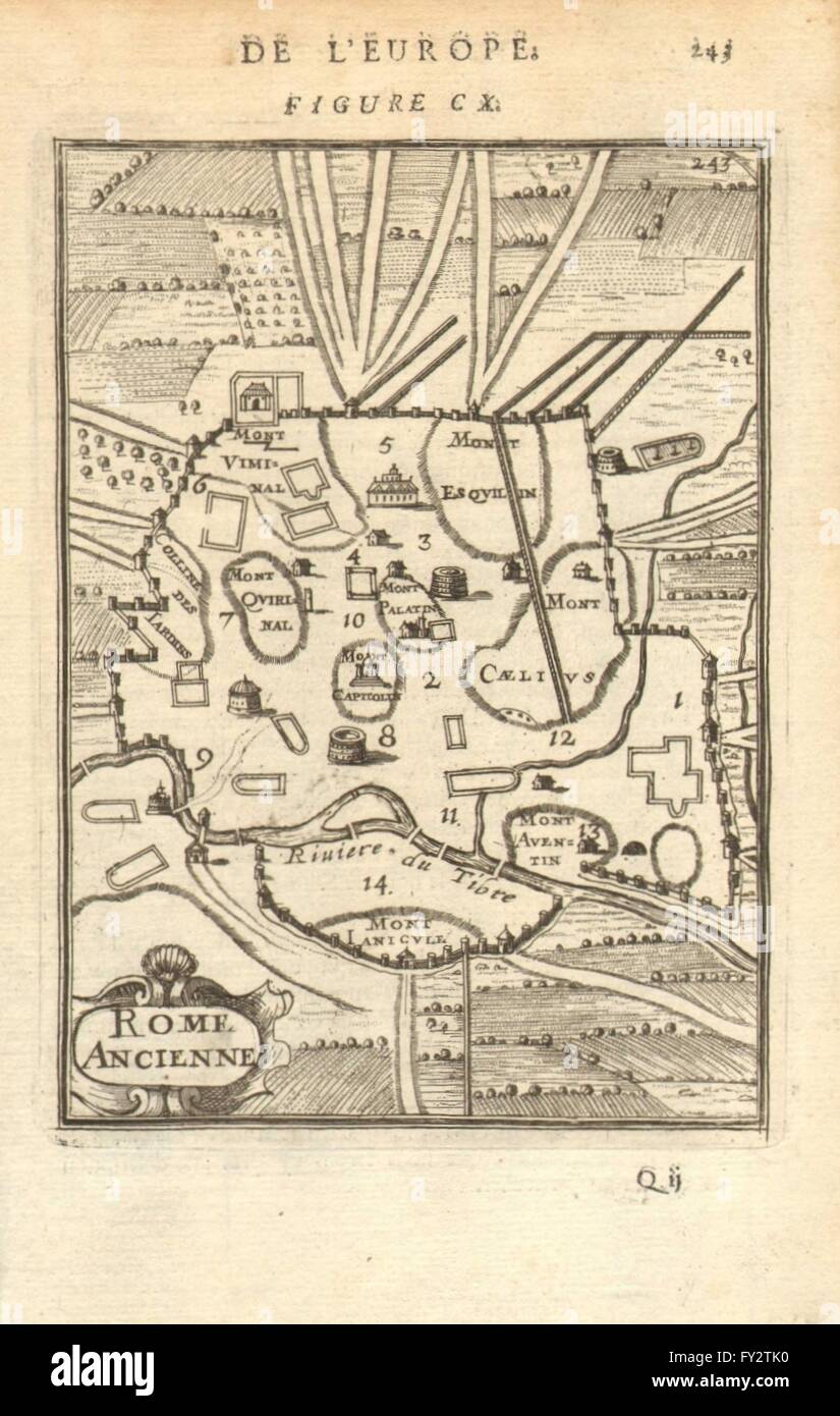 ALTEN Rom: Stadtplan zeigt sieben Hügel. "Rom Ancienne". MALLET, 1683 Karte Stockfoto