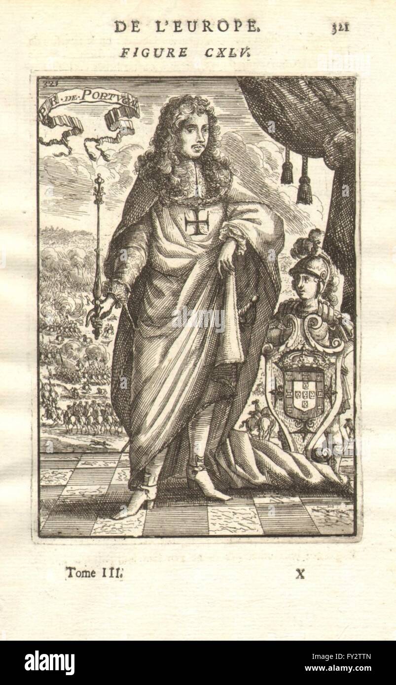 König Alfons/AFONSO VI von PORTUGAL: Insignien Zepter Wappen. MALLET, 1683 Stockfoto