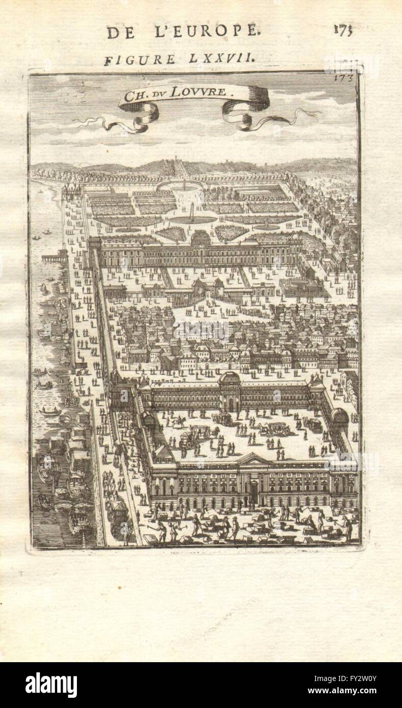 CHATEAU DU LOUVRE: Dekorative Ansicht. Paris. Fluss-Boote-Wagen. MALLET, 1683 Stockfoto