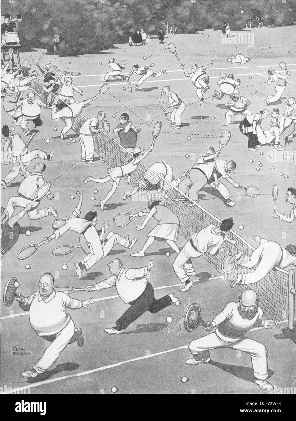 HEATH ROBINSON: Multi Tennis. Mehr Individualität & Teamgeist 1935 Einführung Stockfoto
