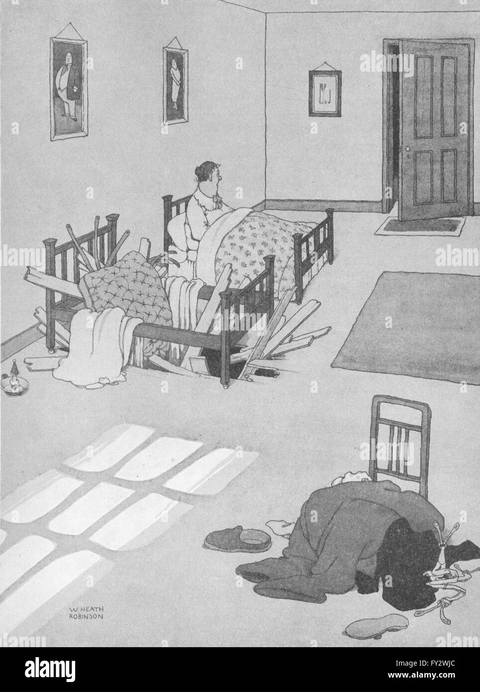HEATH ROBINSON: "John, wake up gibt es jemanden um Hilfe unten", 1935 Stockfoto