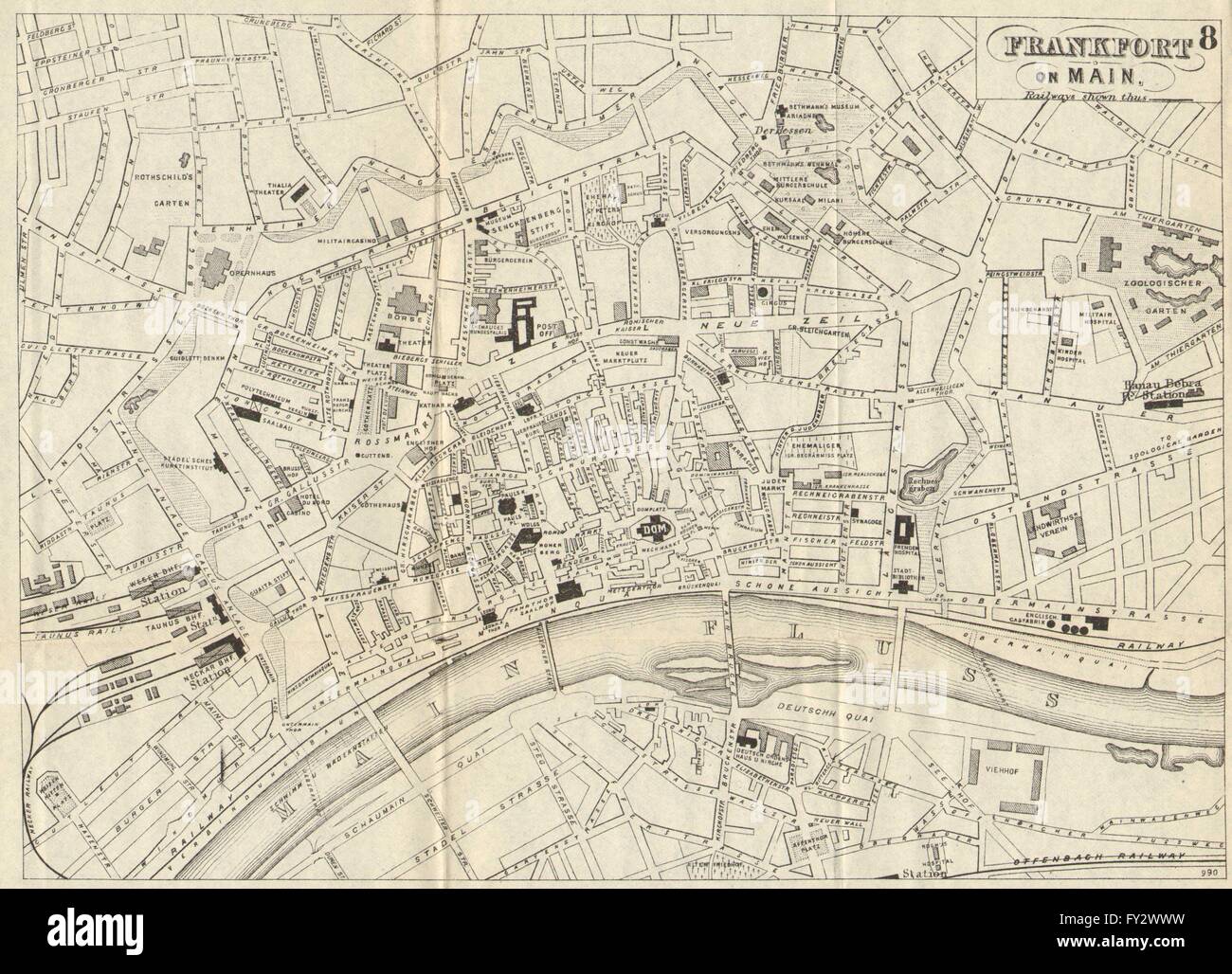 FRANKFURT AM MAIN: Antike Stadtplan. Stadtplan. Deutschland. BRADSHAW, 1890 Stockfoto