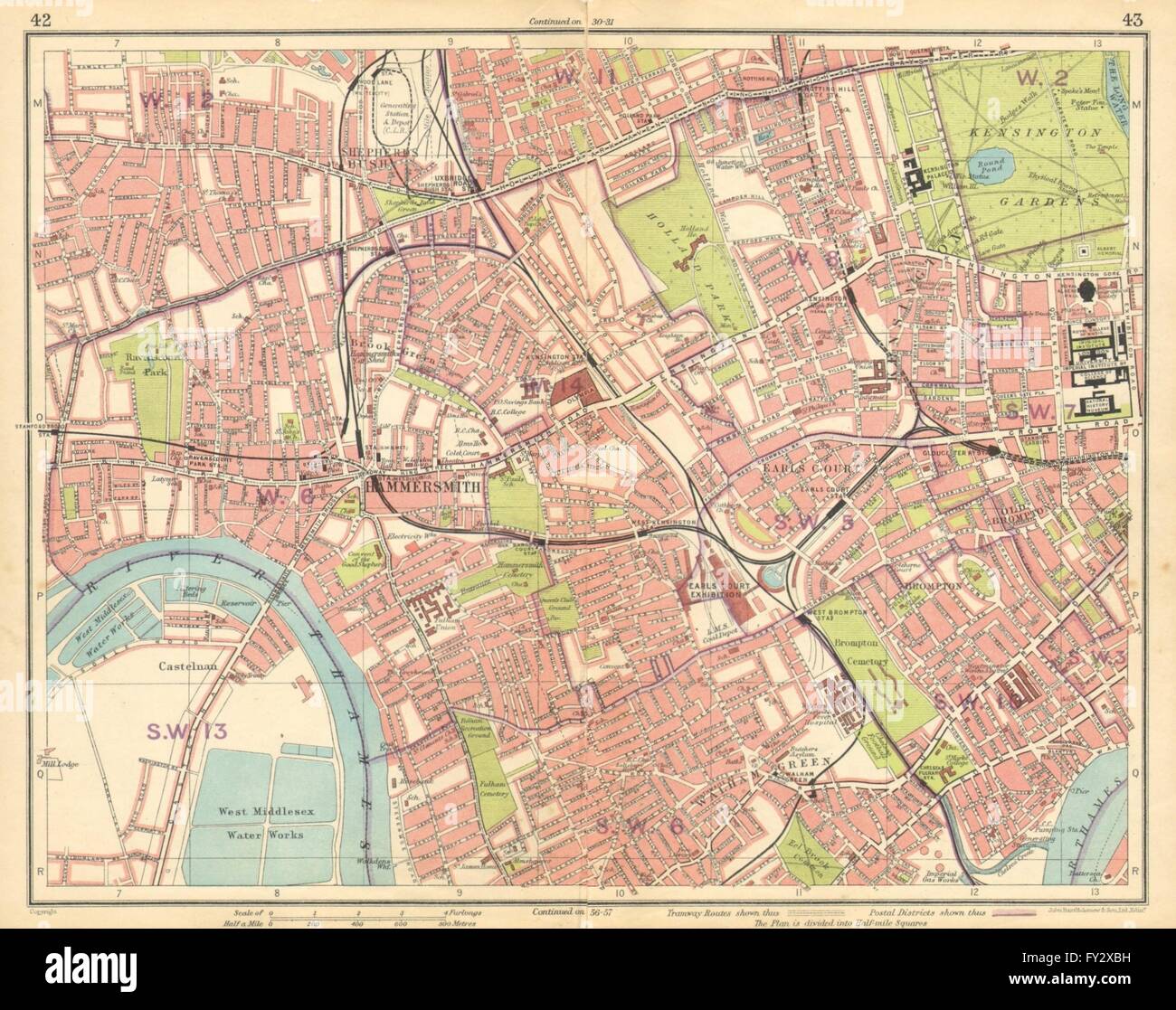 LONDON: Hammersmith Kensington Shepherds Bush Earls Court Notting Hill, 1925-Karte Stockfoto