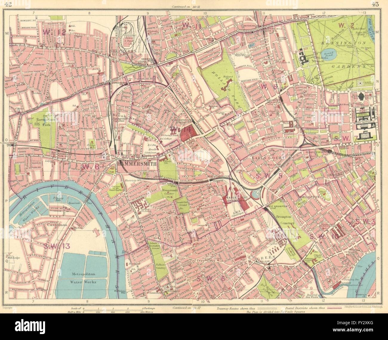 LONDON: Hammersmith Kensington Shepherds Bush Earls Court Notting Hill, 1930 Karte Stockfoto