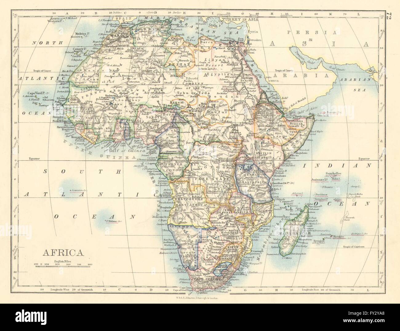 KOLONIALEN AFRIKA. Britisch Ost/Zentral/Süd-Afrika. Betschuanaland, 1899-Karte Stockfoto