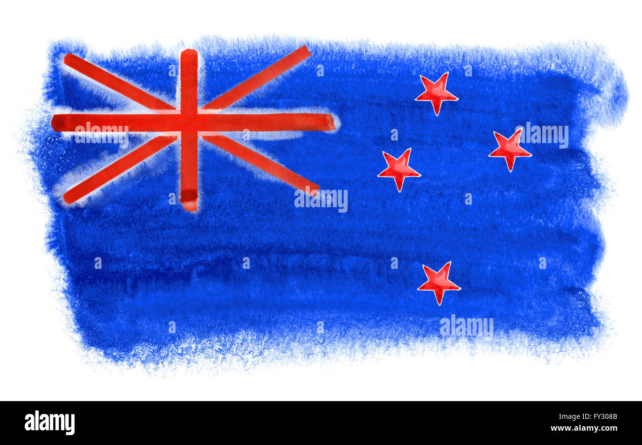 Aquarell Abbildung der Flagge Neuseeland Stockfoto