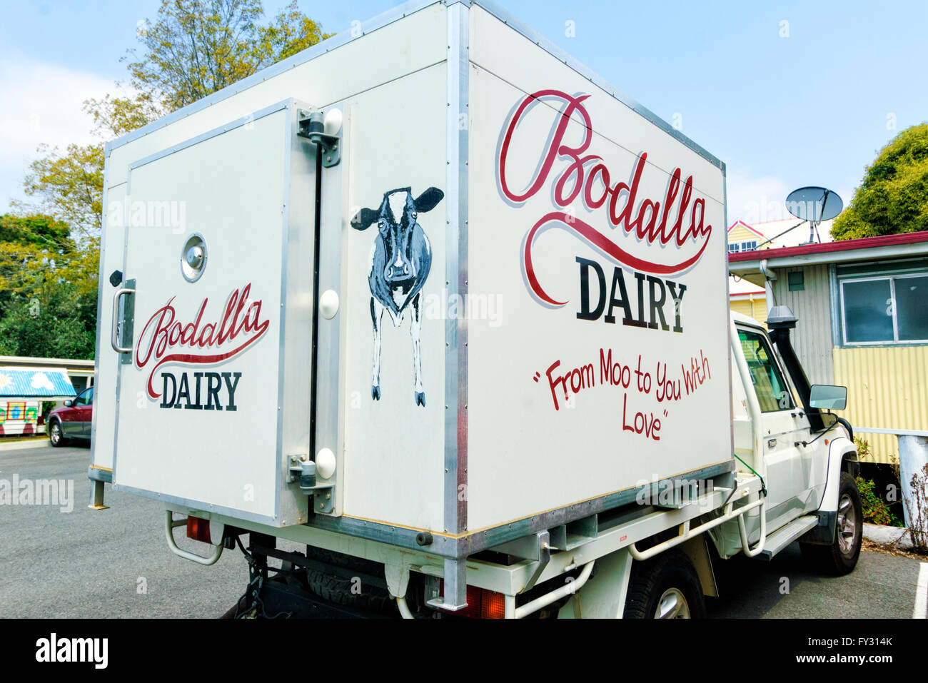 Lustige Slogan auf der Bodalla Molkerei Delivery Van, New-South.Wales, Australien Stockfoto