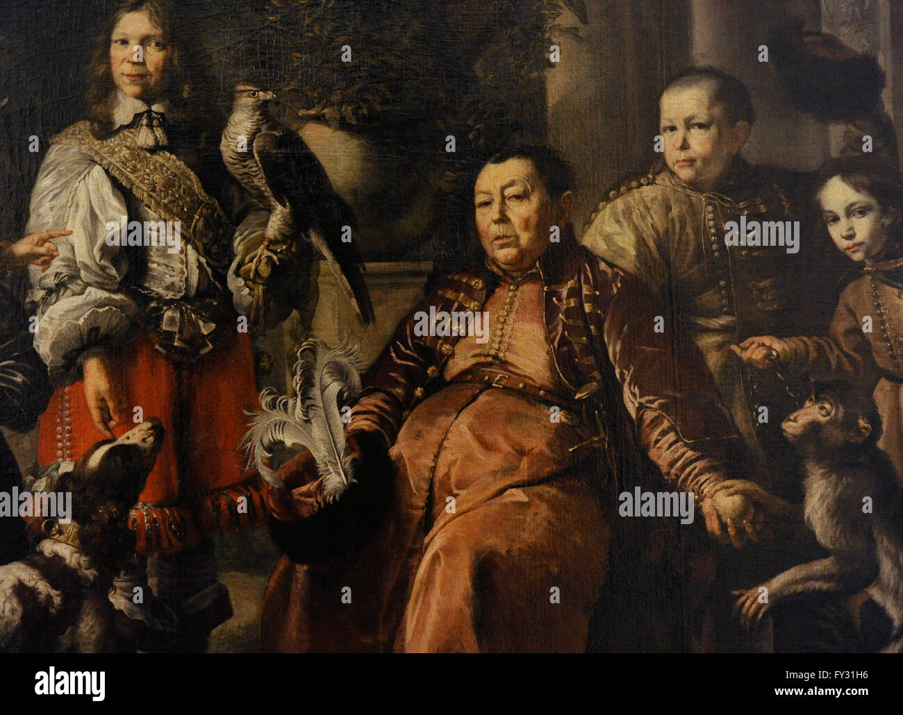 Daniel Schultz der jüngere (1615-1683). Deutscher Maler. Krim Falconer von König John II Casimir mit seiner Familie, auch bekannt als The Family Portrait, 1664. Detail. Öl auf Leinwand. Die Eremitage. Sankt Petersburg. Russland. Stockfoto