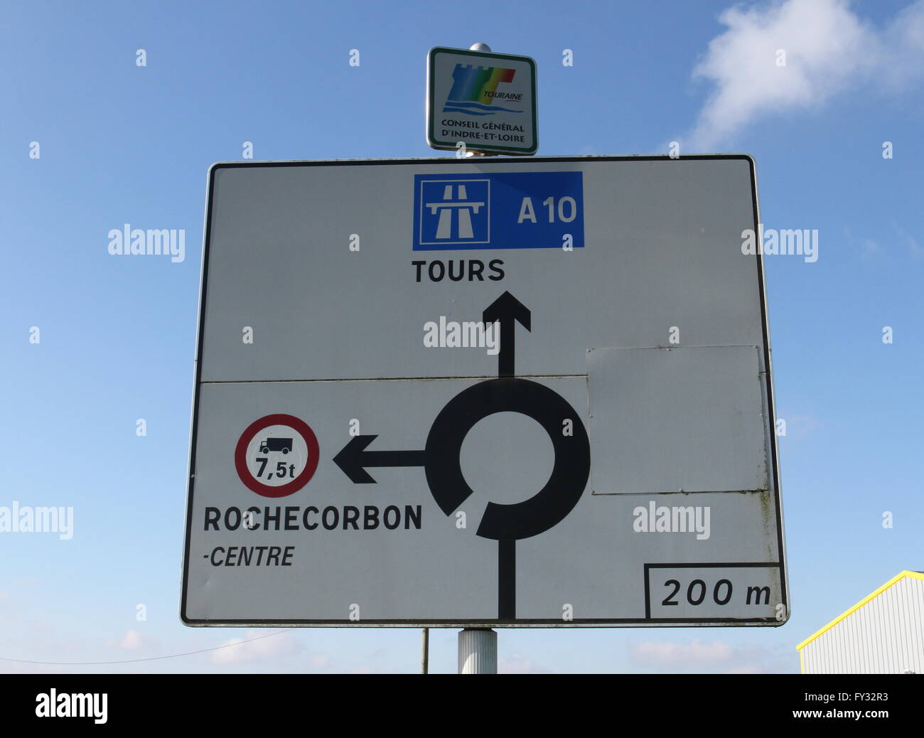 Zeichen für Autoroute A10 und Touren Frankreich April 2016 Stockfoto