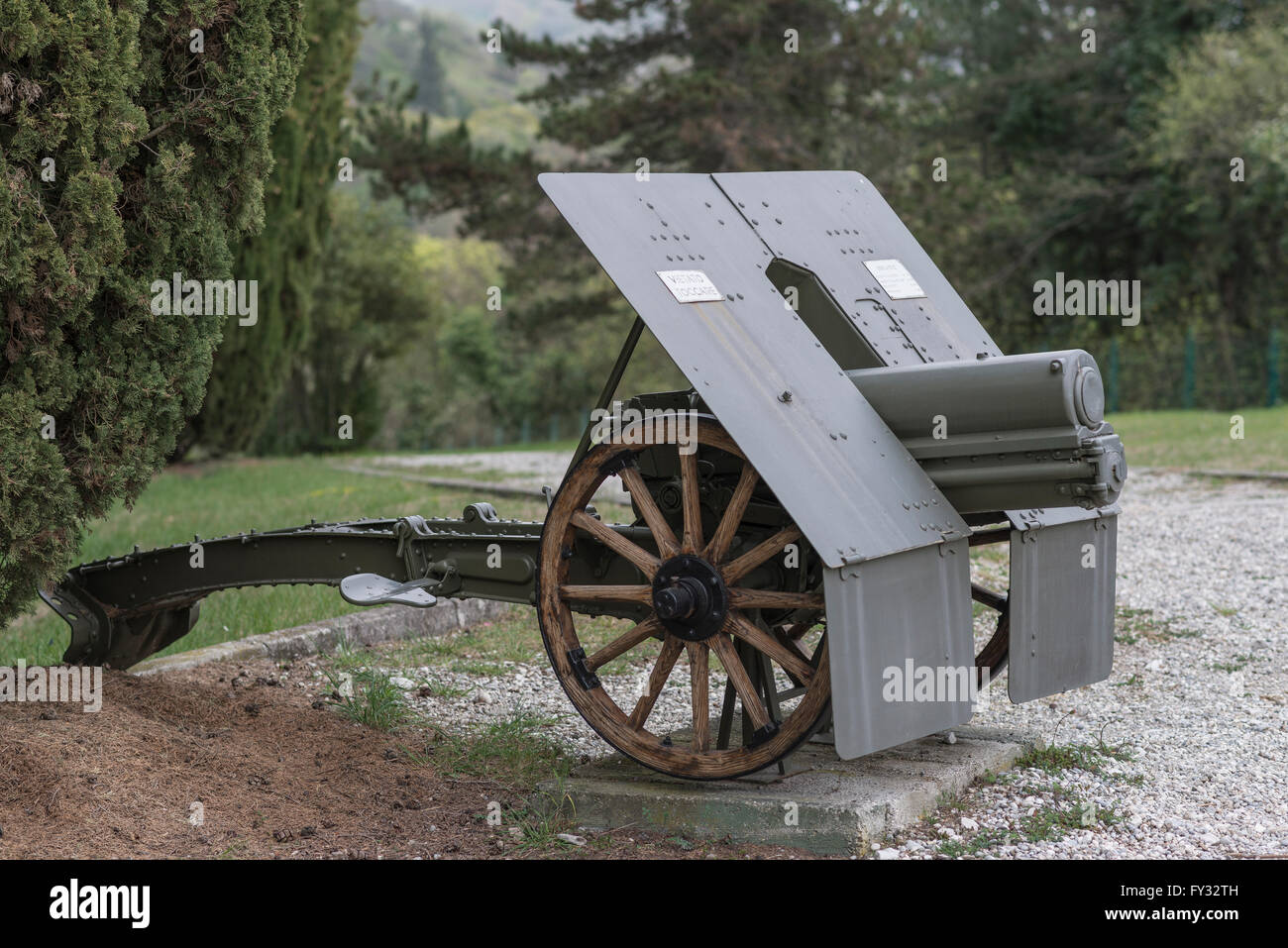 Haubitze 75-13, Park der Erinnerung, Open Air-Museum-Weltkrieg am Colle Sant'Elia Hügel, Isonzo, Redipuglia, Gorizia Stockfoto