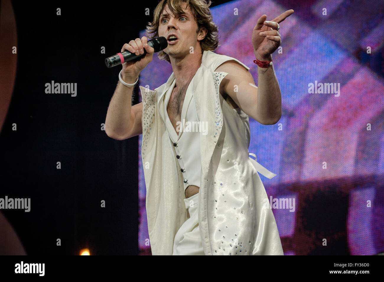 Jack Shears, wenn Scissor Sisters bei Live 8, Hyde Park, London. 2. Juli 2005 Stockfoto