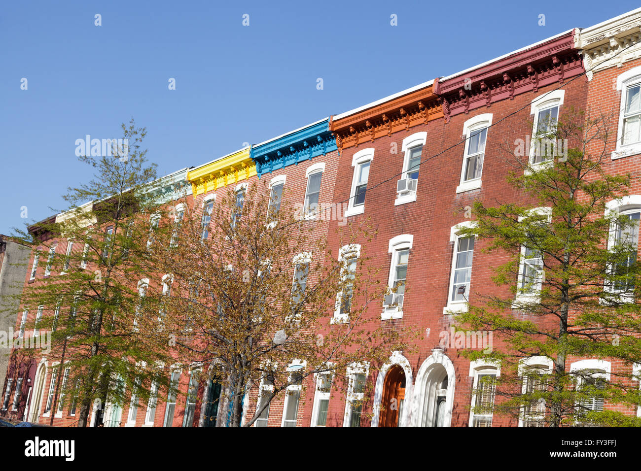 Bunte Gesimse, Fairmount Nachbarschaft, Philadelphia, Pennsylvania, USA. Stockfoto