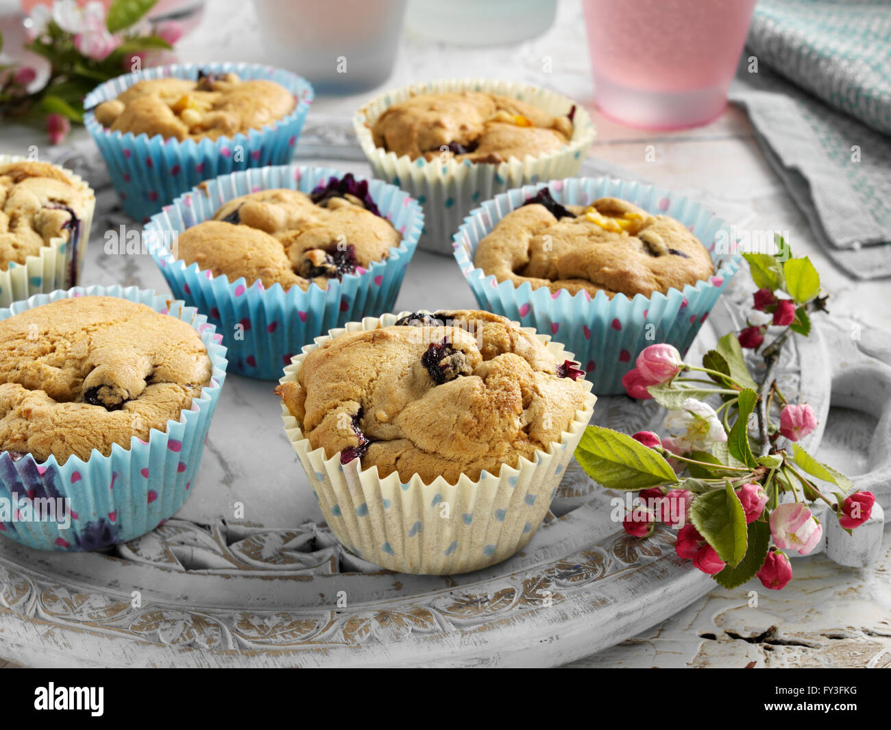 Peachy Blaubeer-muffins Stockfoto