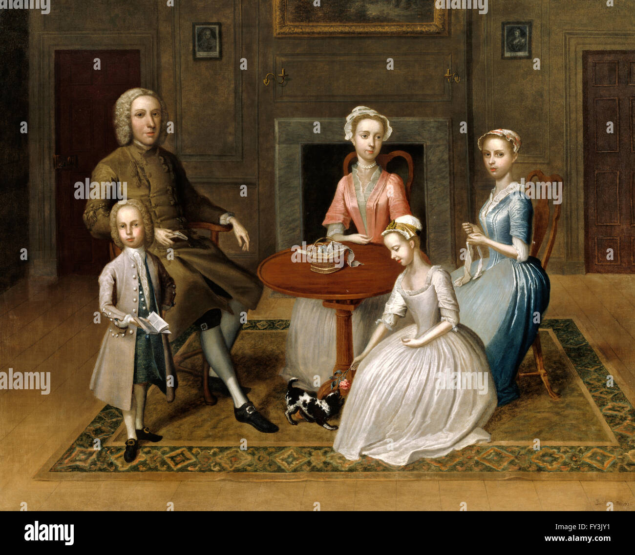 Gruppenbild, möglicherweise der Adelsfamilie Brewster in einem heimischen Interieur Stockfoto