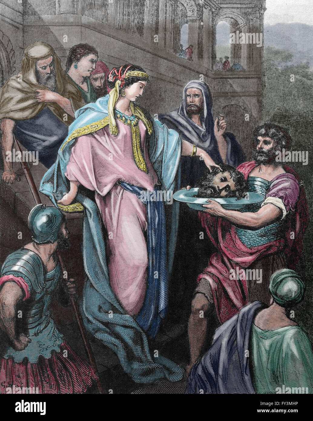 Neuen Testaments. Salome die Tochter des Herodes empfängt den Kopf des Johannes der Baptist.1855. Stich von Gustave Dore. Stockfoto