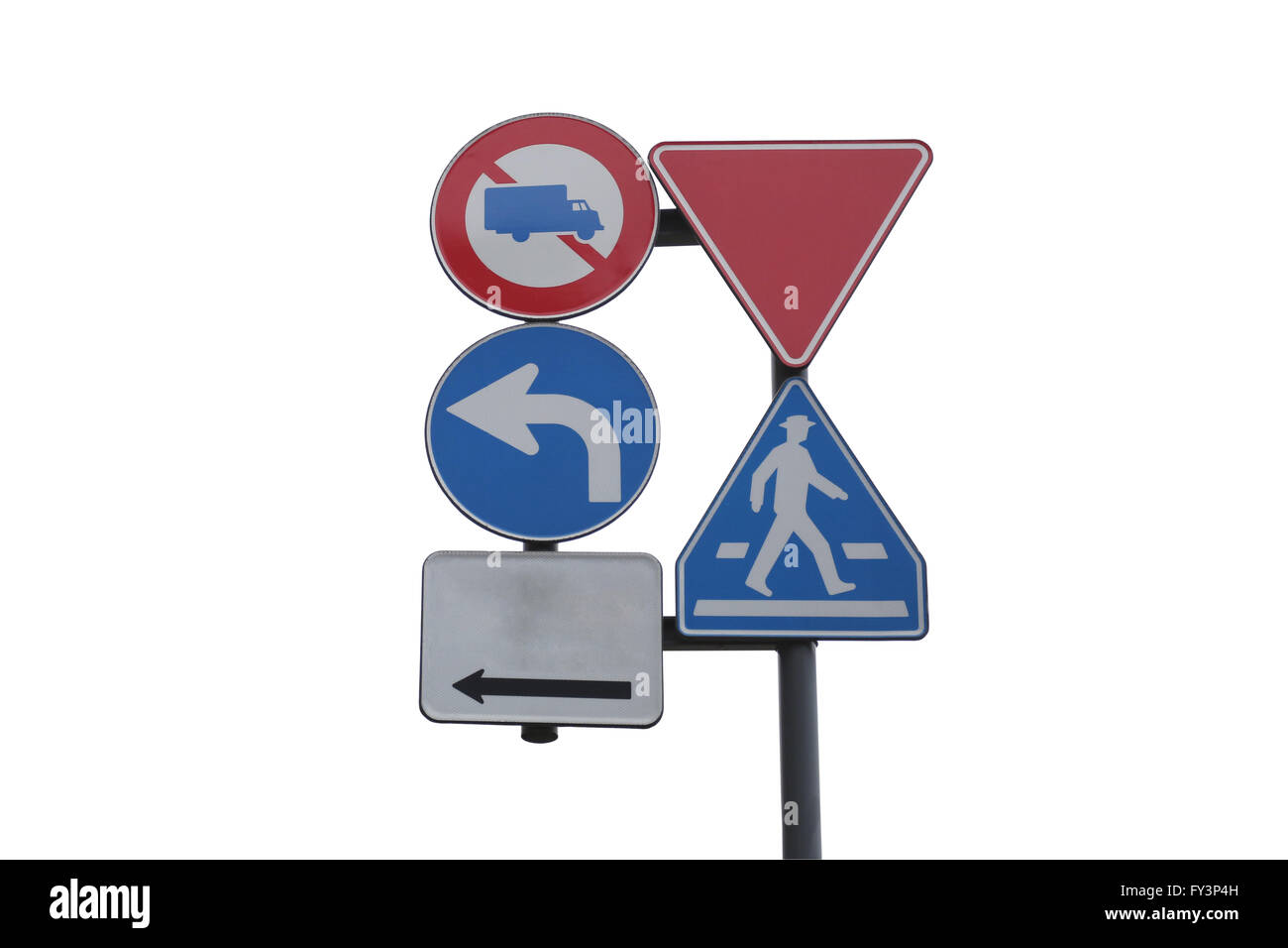 Verkehrszeichen auf einem weißen Hintergrund und Beschneidungspfade. Stockfoto