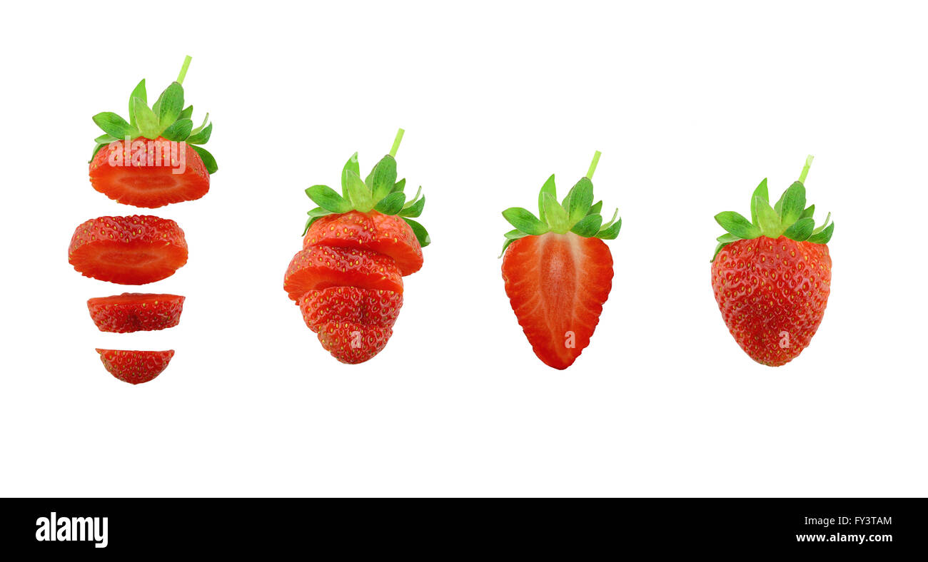 Sammlung von frischen Erdbeere isoliert auf weißem Hintergrund und Beschneidungspfade haben. Stockfoto