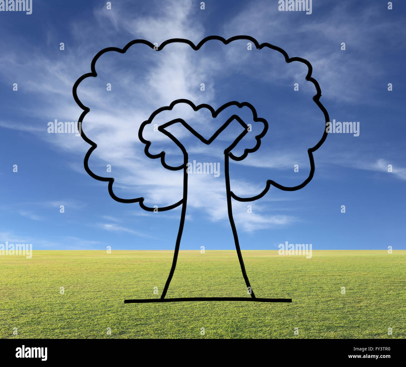 Handgezeichnete Grossbaum Natur Reserve Konzept auf natürlichen Hintergrund. Stockfoto