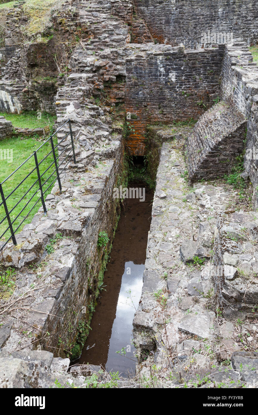 Tintern Abbey Ofen bleibt, das Gehäuse des Wasser Rad Stockfoto