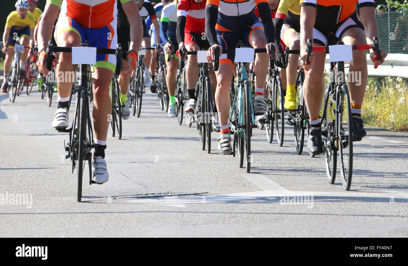 Rennräder unter der Leitung von trainierte Radfahrer während des Rennens Stockfoto