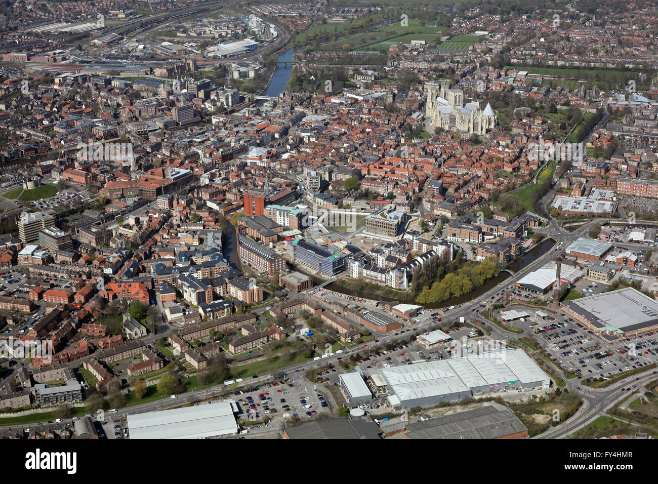 Luftaufnahme von York Stadtzentrum, Yorkshire UK Stockfoto