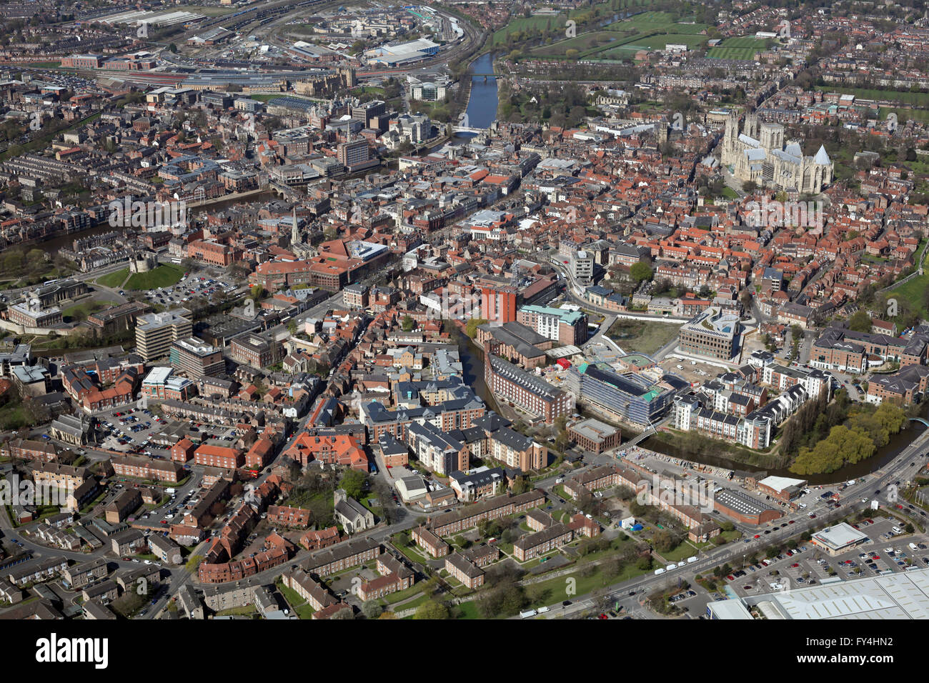 Luftaufnahme von York Stadtzentrum, Yorkshire UK Stockfoto