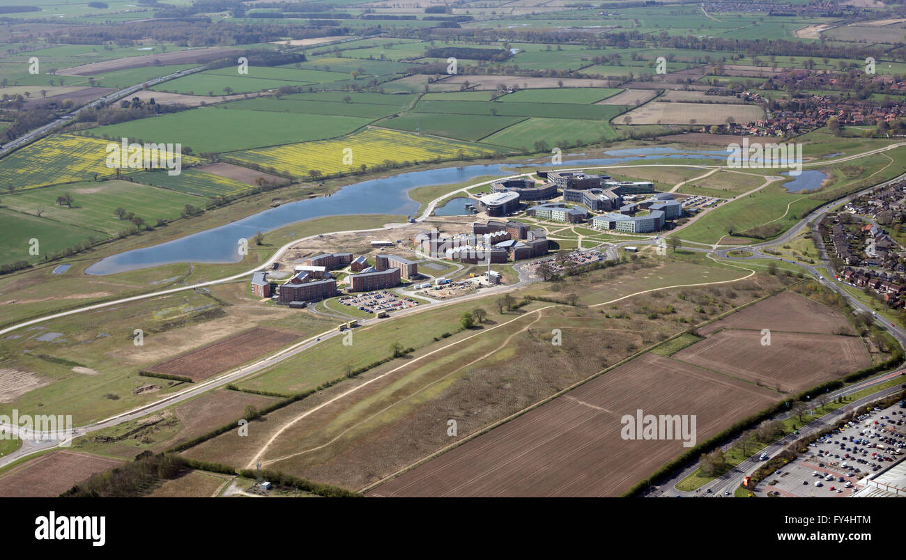 Luftaufnahme des östlichen Campus der Universität York, UK Stockfoto
