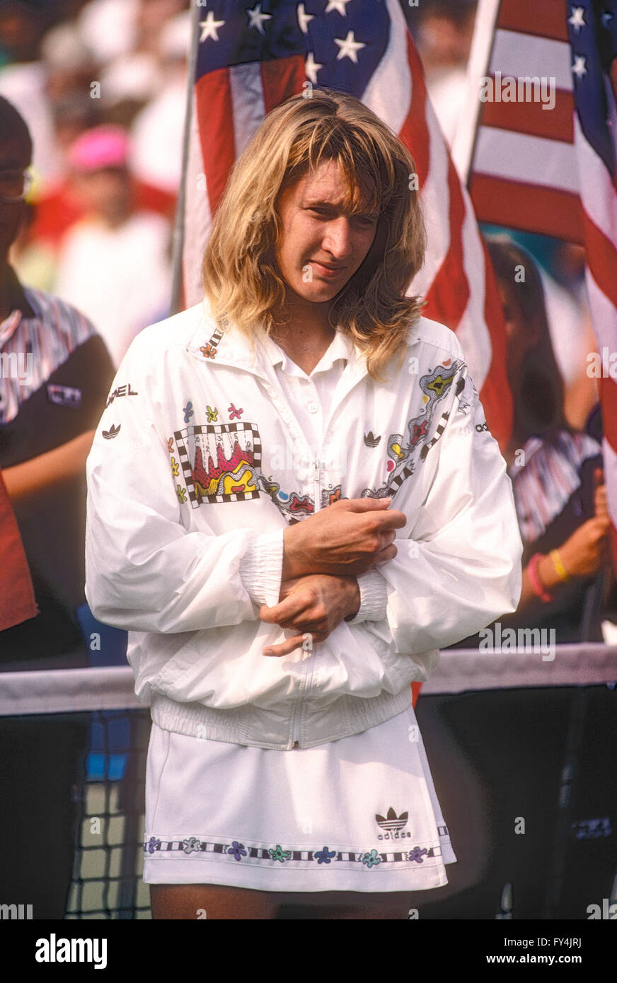 Steffi Graf (GER) im Wettbewerb bei den US Open 1989. Stockfoto