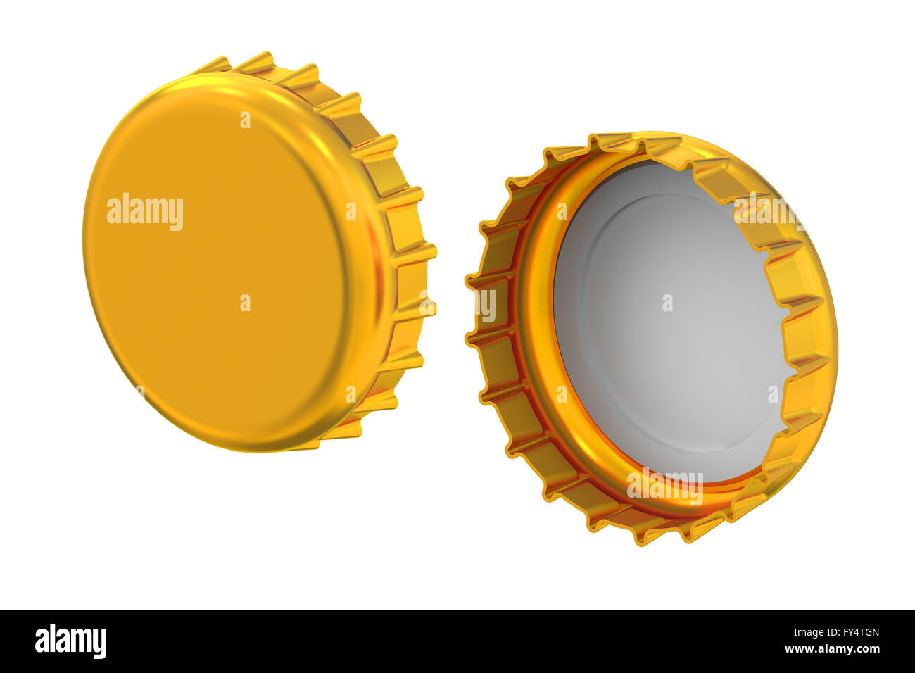Metall-Kronkorken, 3D-Rendering isolierten auf weißen Hintergrund Stockfoto