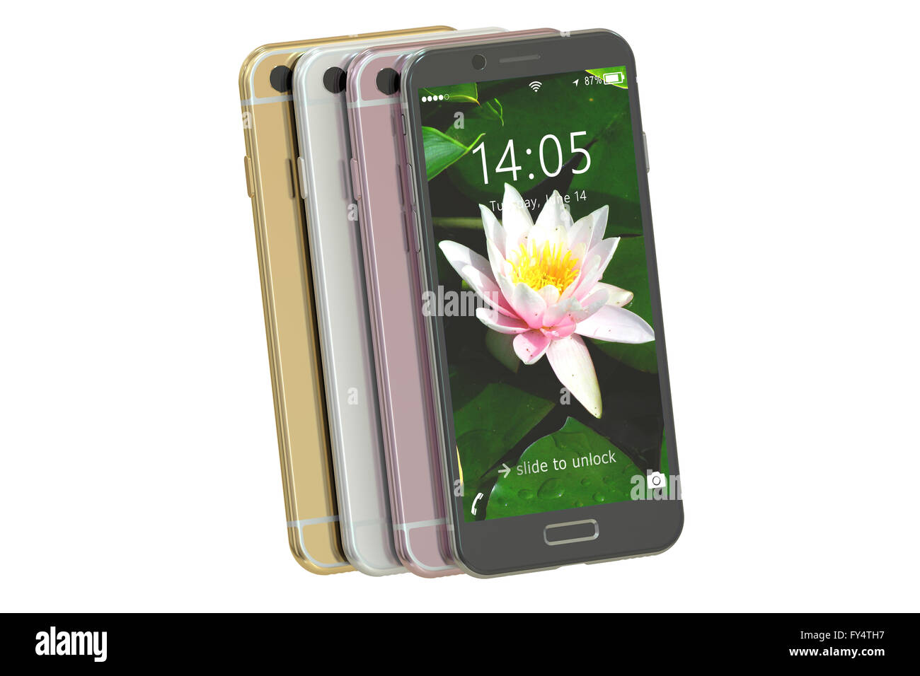 moderne Smartphones, 3D-Rendering isolierten auf weißen Hintergrund Stockfoto