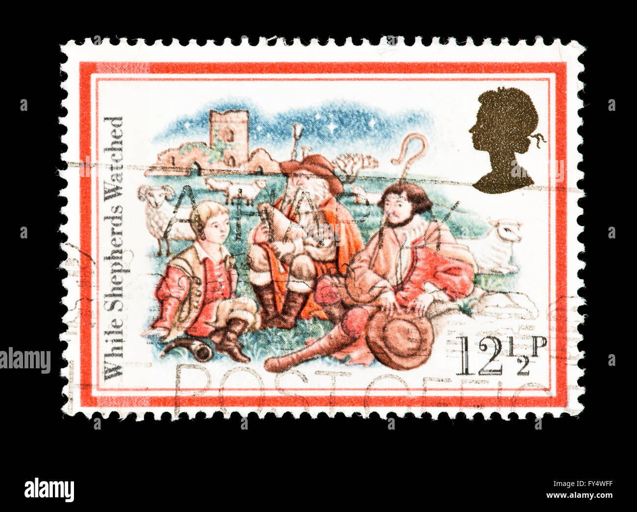 Briefmarke aus Großbritannien Darstellung Hirten in ihren Bereichen, während der Geburt Christi. Stockfoto