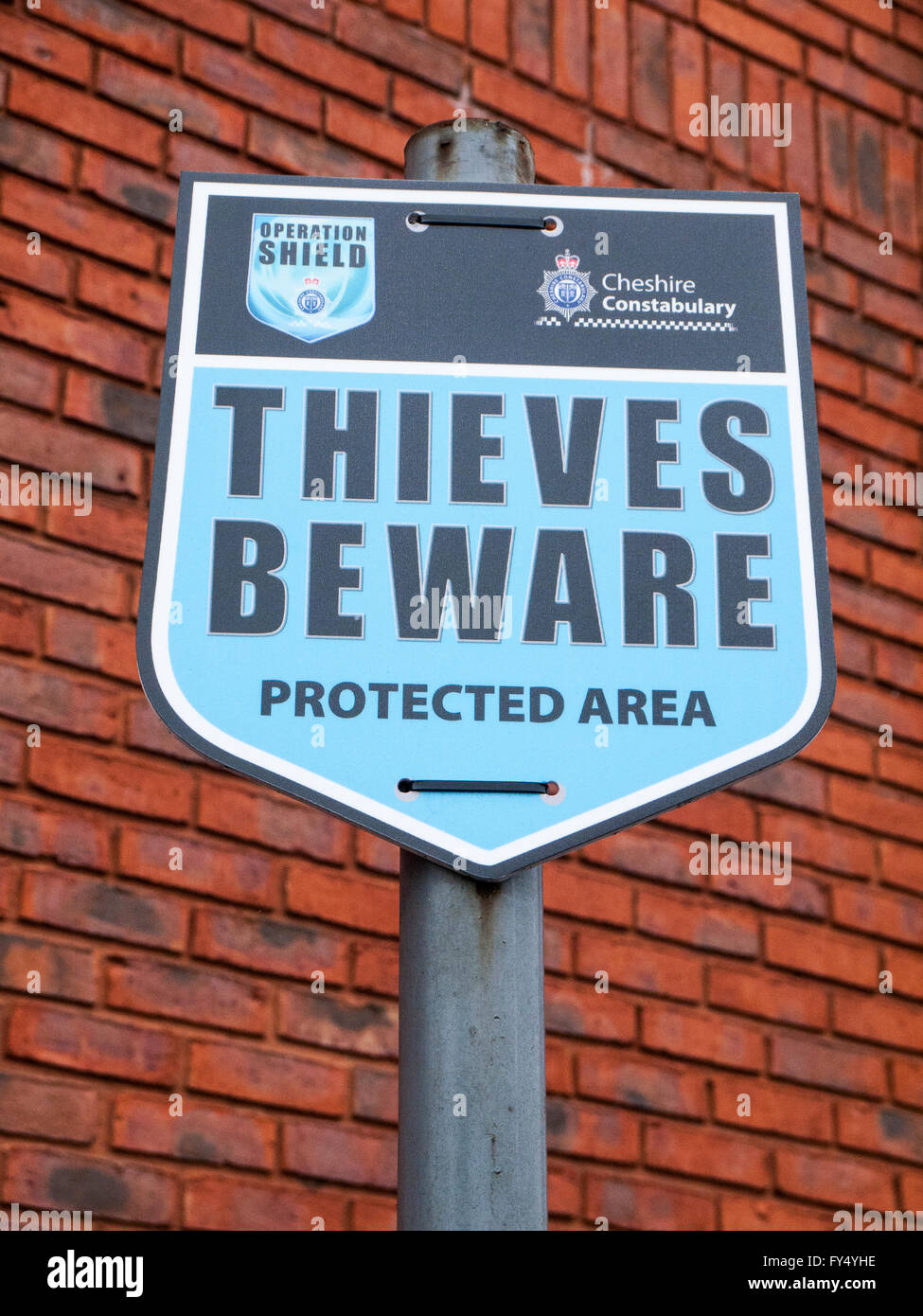 Diebe Vorsicht Zeichen in Crewe Cheshire UK Stockfoto