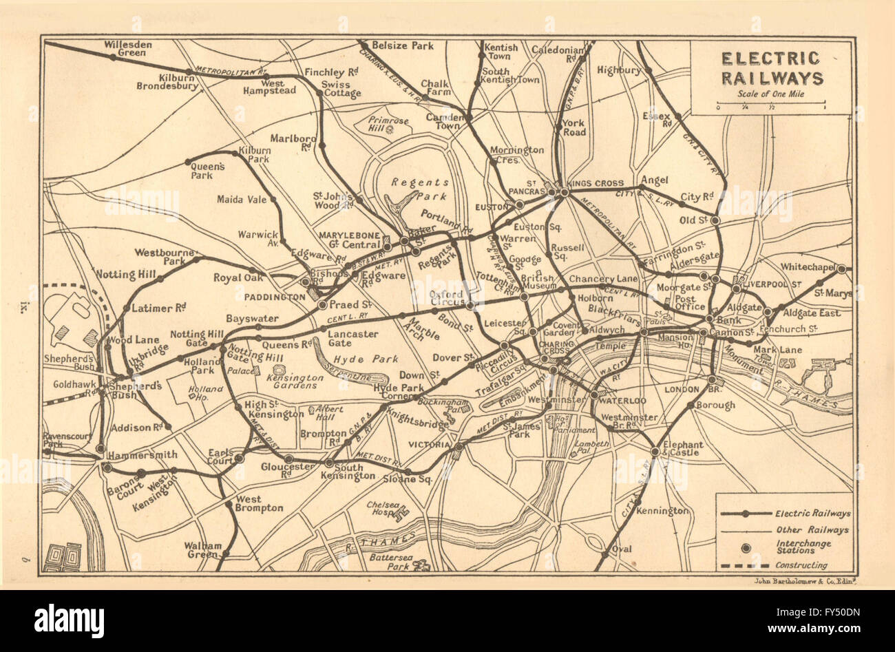 LONDON UNDERGROUND: Elektrische Eisenbahnen. Rohr, 1917 Vintage Karte Stockfoto