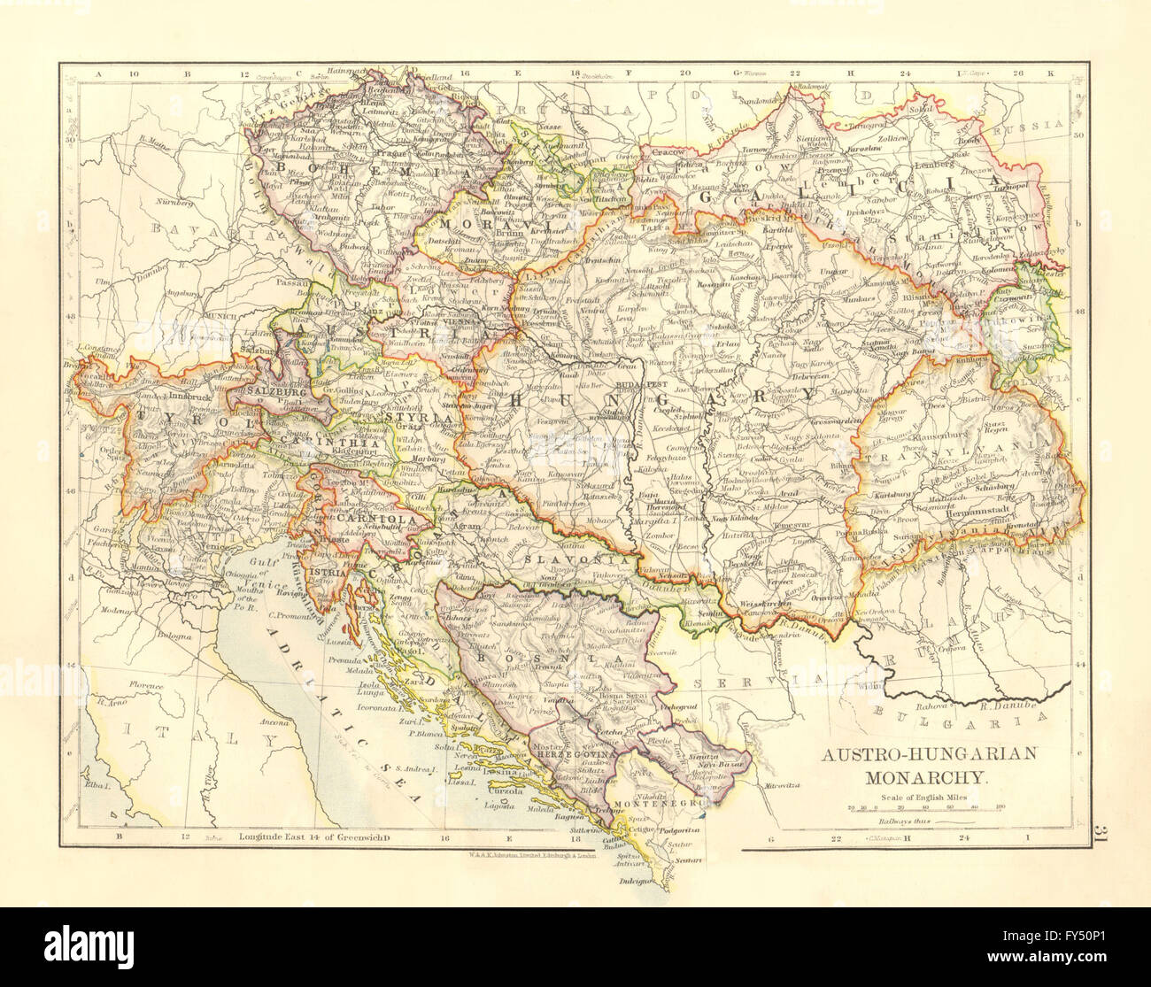 ÖSTERREICH-UNGARISCHEN MONARCHIE. Dalmatien Slawonien Siebenburgen & c. JOHNSTON 1906 Karte Stockfoto
