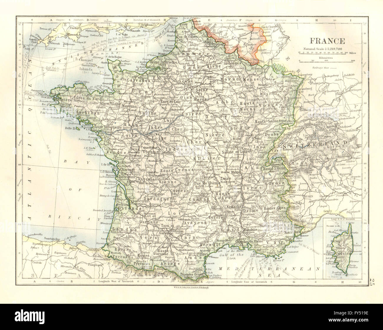 Frankreich-Post WW1. Saar/Saarland Becken Territory/Territoire Saarbeckengebiet 1920 Karte Stockfoto