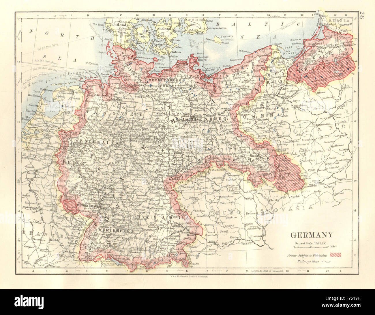 Deutschland Post WW1. Oberschlesien, Ostpreußen & Saar Becken Volksabstimmungen, 1920-Karte Stockfoto