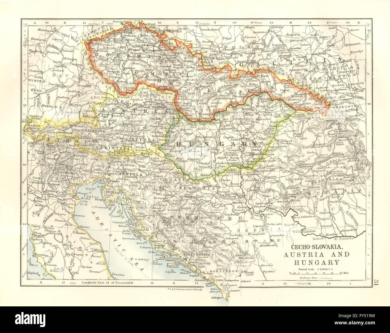 Österreich Ungarn & Tschechoslowakei inc Karpaten Ruthenien Post WW1, 1920-Karte Stockfoto Österreich Ungarn & Tschechoslowakei inc Karpaten Ruthenien Post WW1, 1920-Karte Stockfoto