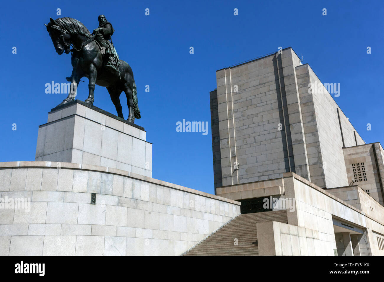 National Monument mit einer Reiterstatue von Jan Zizka, die Hussiten Leader, Vitkov Hügels, Zizkov, Prague, Tschechische Republik Stockfoto