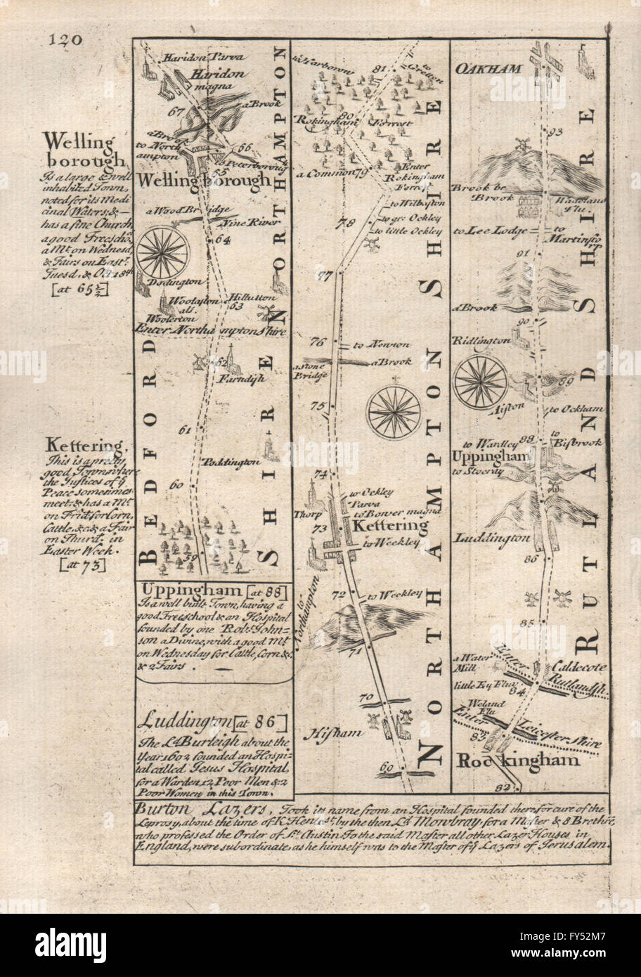 Wellingborough Kettering Rockingham Uppingham Oakham OWEN/BOWEN Fahrplan 1753 Stockfoto