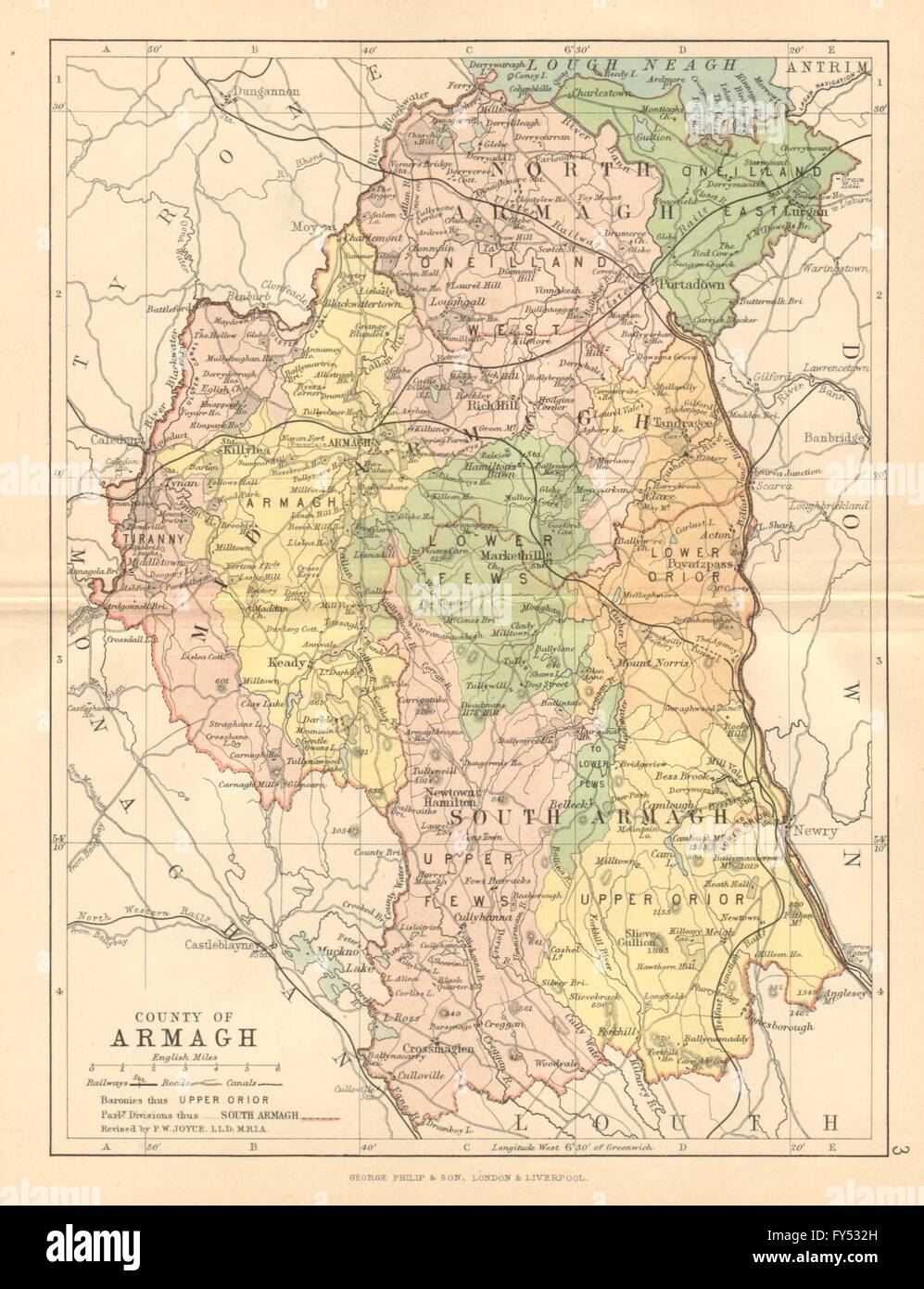 COUNTY ARMAGH. Antike Landkarte county. Portadown Nordirland Ulster. Bartholomäus c1902 Stockfoto