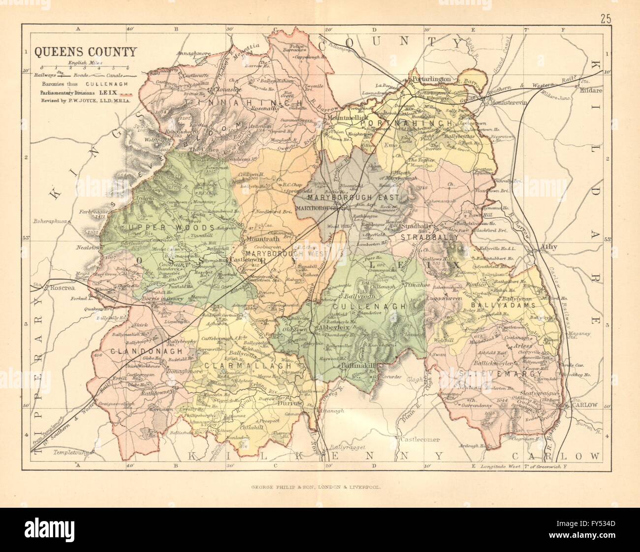 QUEENS COUNTY (LAOIS). Antike Landkarte county. Leinster. Irland.  Bartholomäus c1902 Stockfotografie - Alamy