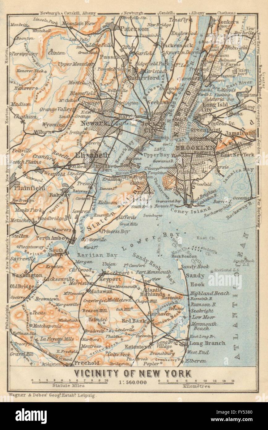 1909 old map Brooklyn Newark Jersey City BAEDEKER NEW YORK CITY Metro area