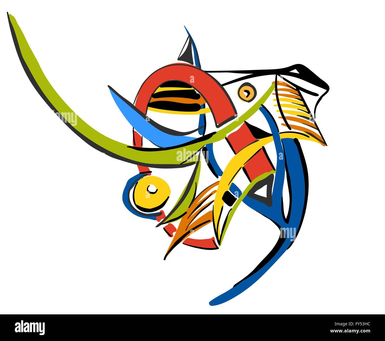 Bunte Elefanten auf einem weißen Hintergrund. Stil der abstrakten Kunst, Suprematismus, Konstruktivismus. Stock Vektor