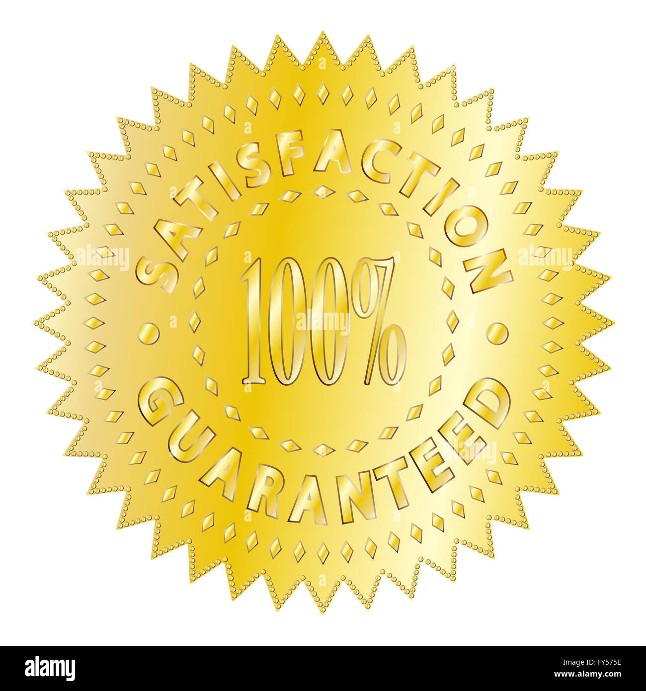 Eine strukturierte gold Zufriedenheit garantiert Abzeichen isoliert auf weißem Hintergrund Stockfoto