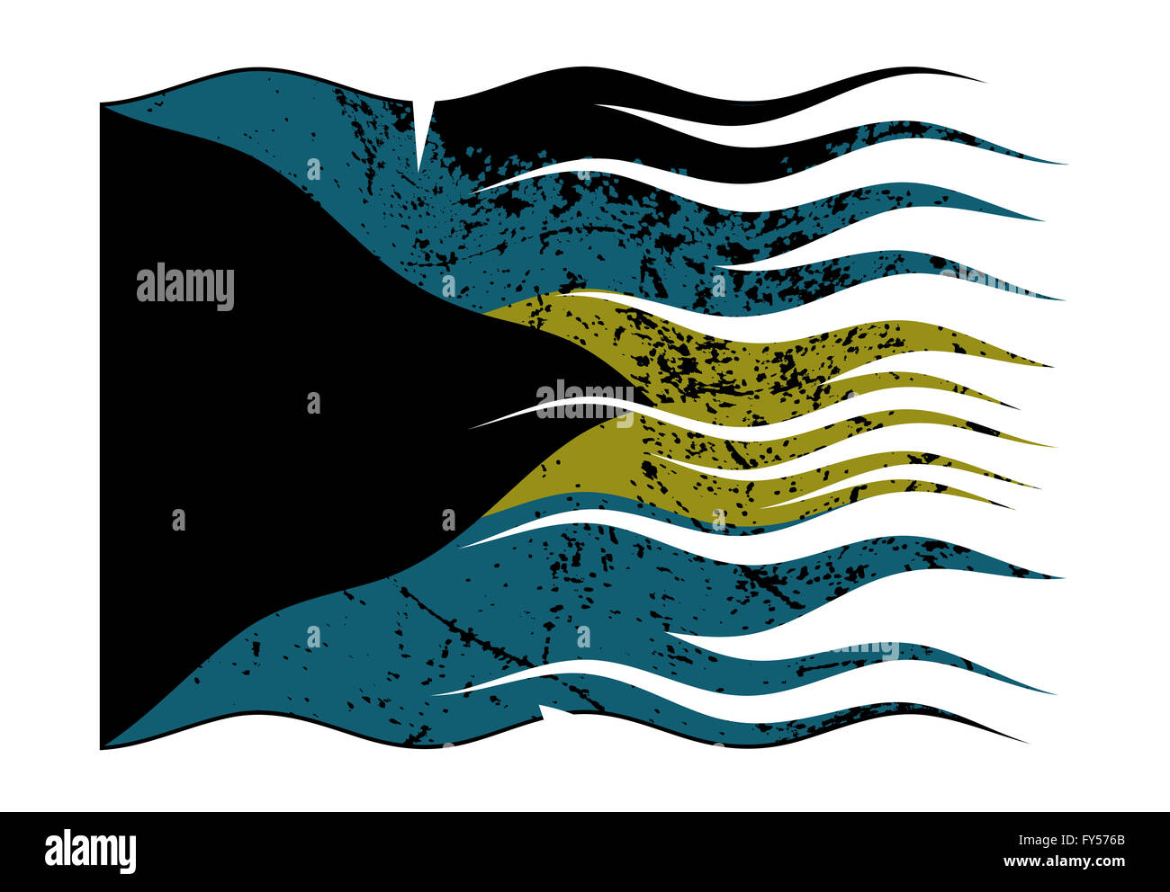 Eine wellig und grunged Bahamas Flagge auf einem weißen Hintergrund isoliert Stockfoto