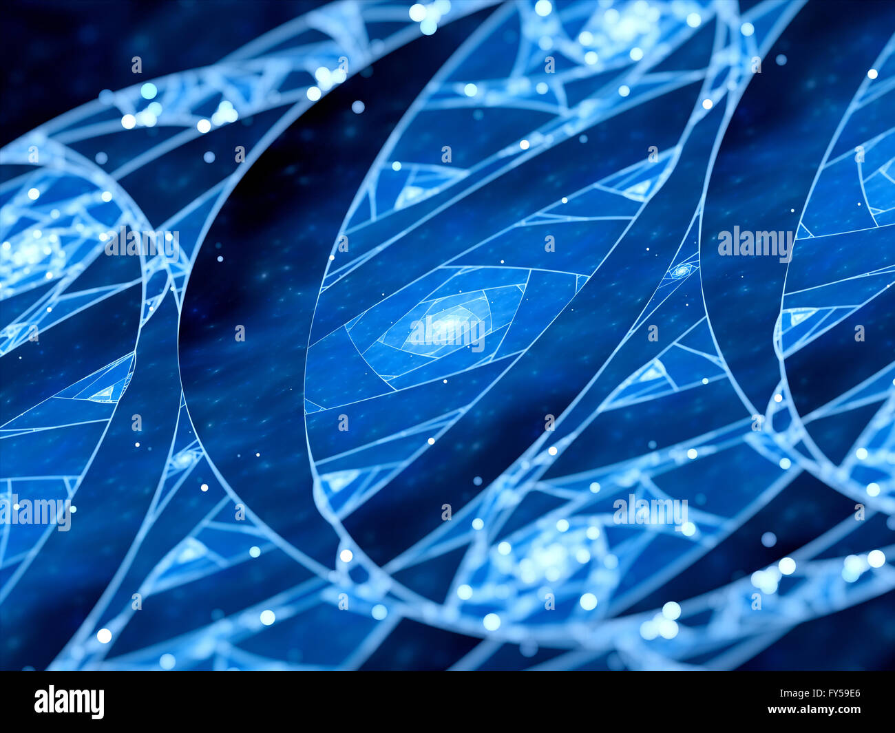 Blau leuchtende Verbindungen im Raum, neue Technologie, Computer generiert abstrakten Hintergrund Stockfoto